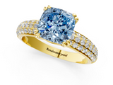 Yellow gold Fancy Blue Cushion  Cut Pave Diamond Engagement Ring with Channel Set Band and Four-Prong Setting_21