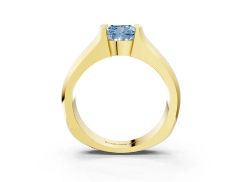 Yellow gold Fancy Blue Cushion Cut Solitaire Bezel Set Diamond Ring with Wide Band_3