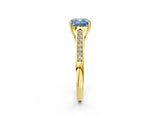 Yellow gold Fancy Blue Cushion Cut Solitaire Cathedral Diamond Engagement Ring with Channel-Set Band and Four-Prong Setting_5