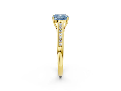 Yellow gold Fancy Blue Cushion Cut Solitaire Cathedral Diamond Engagement Ring with Channel-Set Band and Four-Prong Setting_5