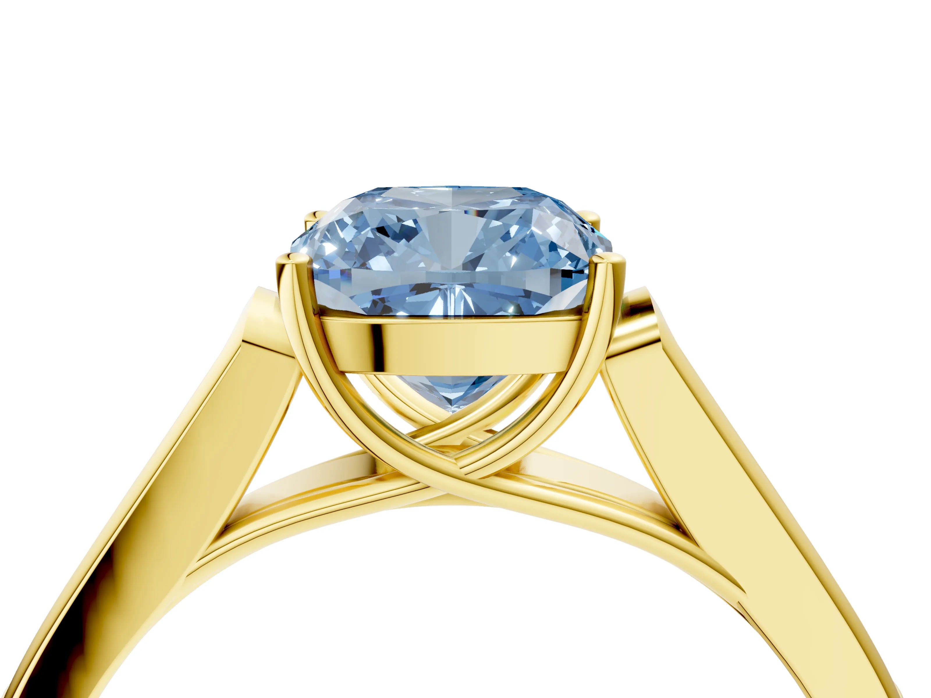 Yellow gold Fancy Blue Cushion Cut Solitaire Cathedral Diamond Engagement Ring with Channel-Set Band and Four-Prong Setting_7