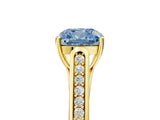Yellow gold Fancy Blue Cushion Cut Solitaire Cathedral Diamond Engagement Ring with Channel-Set Band and Four-Prong Setting_8