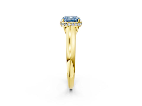 Yellow gold Fancy Blue Cushion Cut Solitaire Diamond Engagement Ring with Four-Prong Setting and Tapered Band_2