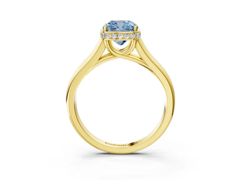 Yellow gold Fancy Blue Cushion Cut Solitaire Diamond Engagement Ring with Four-Prong Setting and Tapered Band_3