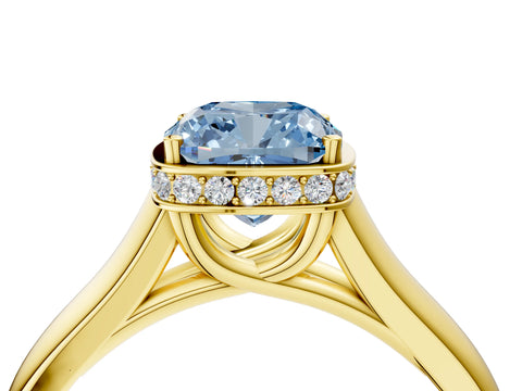 Yellow gold Fancy Blue Cushion Cut Solitaire Diamond Engagement Ring with Four-Prong Setting and Tapered Band_4