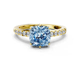 Yellow gold Fancy Blue Cushion Cut Solitaire Diamond Engagement Ring with Pavé Band and Six-Prong Setting_12