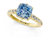 Yellow gold Fancy Blue Cushion Cut Solitaire Diamond Engagement Ring with Pavé Band and Six-Prong Setting_13