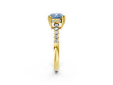 Yellow gold Fancy Blue Cushion Cut Solitaire Diamond Engagement Ring with Pavé Band and Six-Prong Setting_14