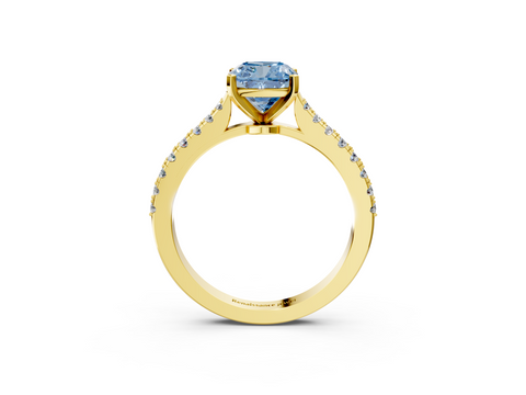 Yellow gold Fancy Blue Cushion  Cut Solitaire Diamond Engagement Ring with Pave Band and Four-Prong Setting_144