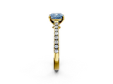 Yellow gold Fancy Blue Cushion  Cut Solitaire Diamond Engagement Ring with Pave Band and Four-Prong Setting_161