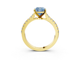 Yellow gold Fancy Blue Cushion  Cut Solitaire Diamond Engagement Ring with Pave Band and Four-Prong Setting_162