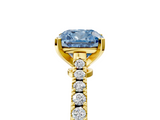 Yellow gold Fancy Blue Cushion  Cut Solitaire Diamond Engagement Ring with Pave Band and Four-Prong Setting_164