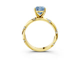 Yellow gold Fancy Blue Cushion Cut Solitaire Diamond Engagement Ring with Twisted Pave Band and Four-Prong Setting_6