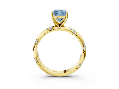 Yellow gold Fancy Blue Cushion Cut Solitaire Diamond Engagement Ring with Twisted Pave Band and Four-Prong Setting_6