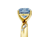 Yellow gold Fancy Blue Cushion Cut Solitaire Diamond Engagement Ring with Twisted Pave Band and Four-Prong Setting_8