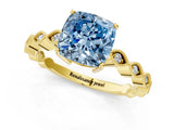 Yellow gold Fancy Blue Cushion Cut Solitaire Diamond Ring with Infinity Twist Band and Four-Prong Setting_13