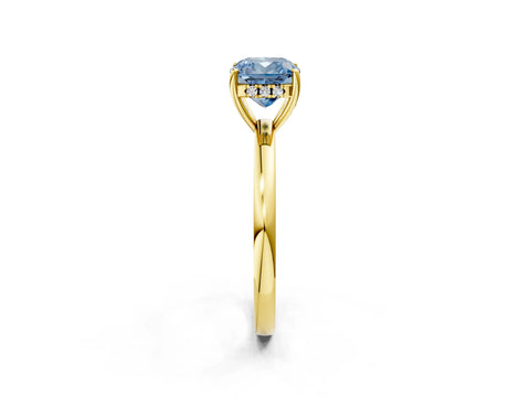 Yellow gold Fancy Blue Cushion Cut Solitaire Diamond Ring with Prong Setting and Plain Band_2