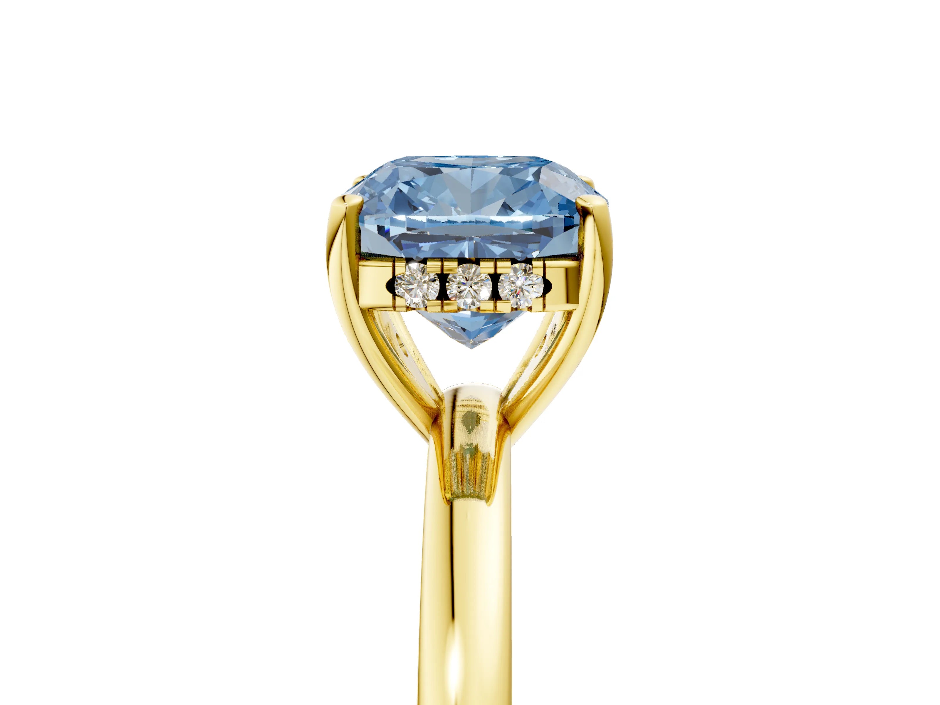Yellow gold Fancy Blue Cushion Cut Solitaire Diamond Ring with Prong Setting and Plain Band_5