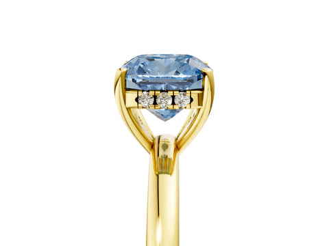 Yellow gold Fancy Blue Cushion Cut Solitaire Diamond Ring with Prong Setting and Plain Band_5