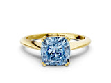 Yellow gold Fancy Blue Cushion Cut Solitaire Diamond Ring with Six-Prong Setting and Classic Band_12