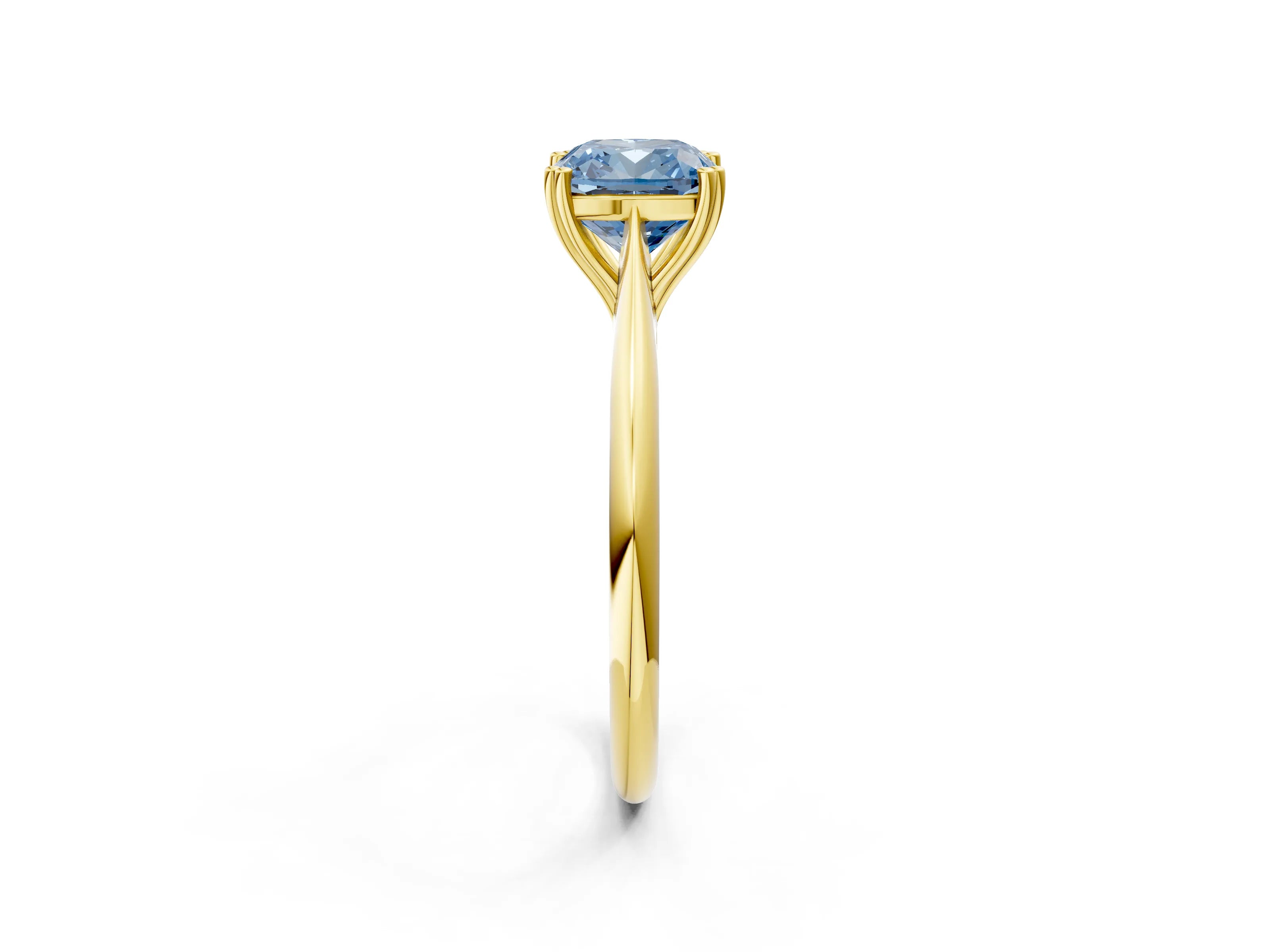 Yellow gold Fancy Blue Cushion Cut Solitaire Diamond Ring with Six-Prong Setting and Classic Band_2