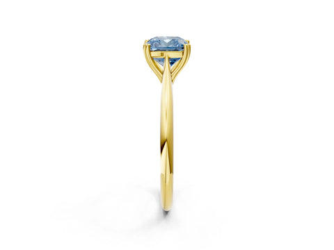 Yellow gold Fancy Blue Cushion Cut Solitaire Diamond Ring with Six-Prong Setting and Classic Band_2