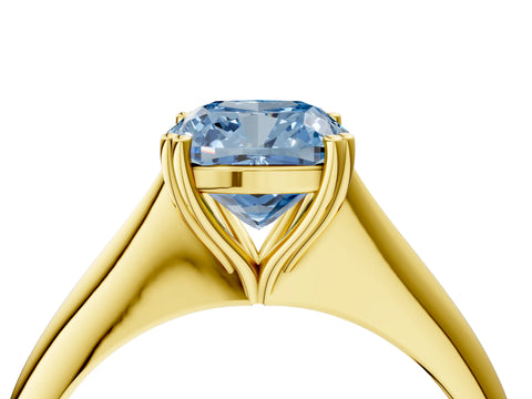 Yellow gold Fancy Blue Cushion Cut Solitaire Diamond Ring with Six-Prong Setting and Classic Band_4