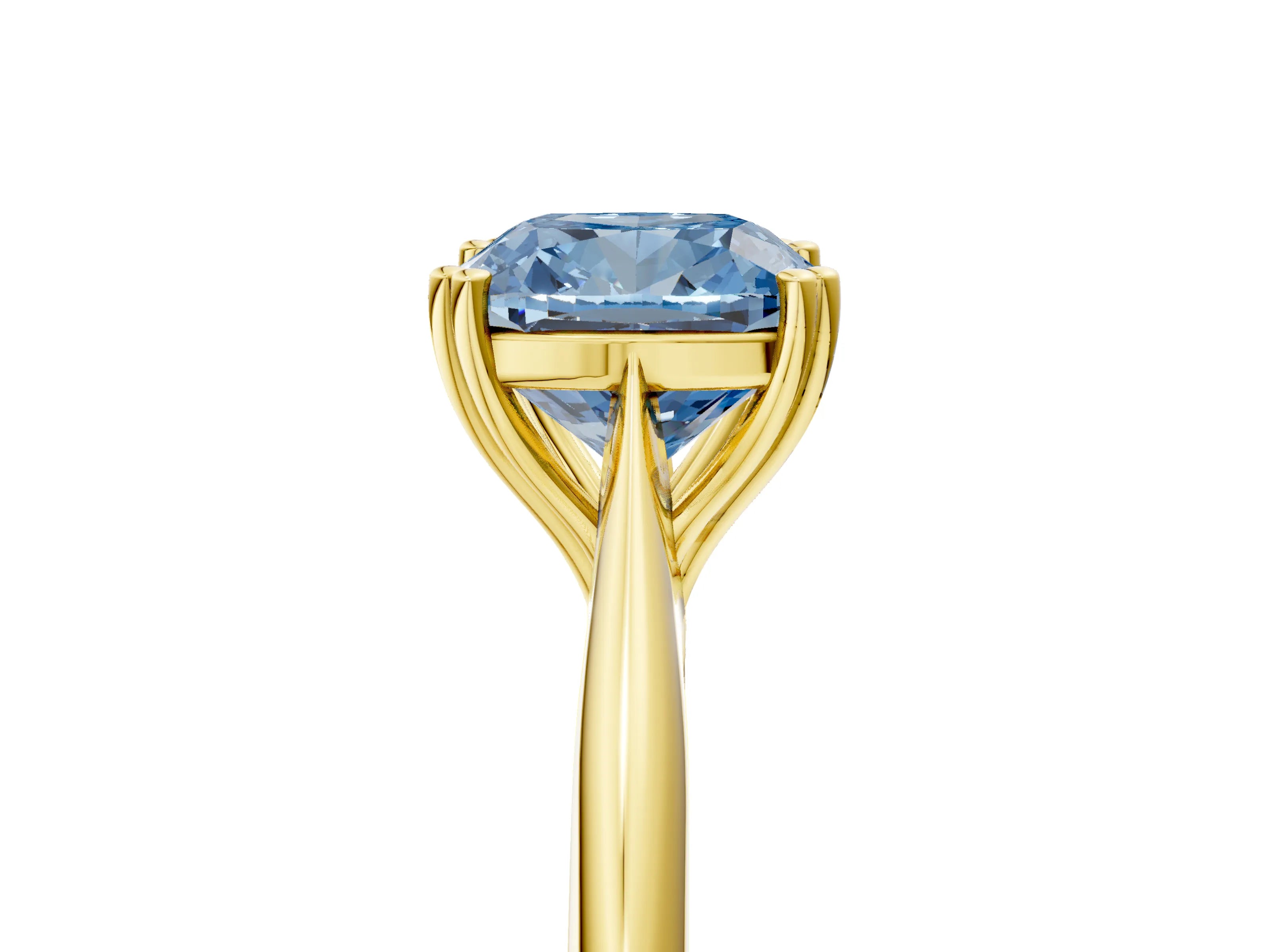 Yellow gold Fancy Blue Cushion Cut Solitaire Diamond Ring with Six-Prong Setting and Classic Band_5