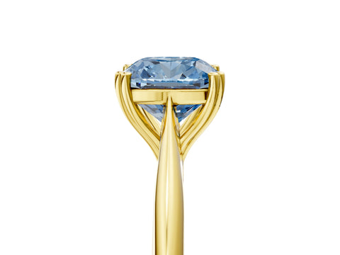 Yellow gold Fancy Blue Cushion Cut Solitaire Diamond Ring with Six-Prong Setting and Classic Band_5