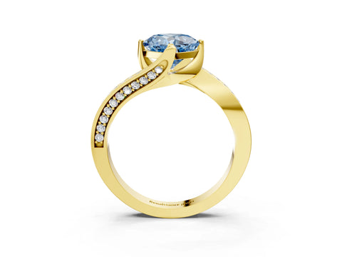 Yellow gold Fancy Blue Cushion Cut Solitaire Diamond Twist Band with Pavé Setting and Four-Prong Setting_3