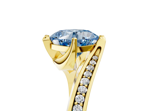 Yellow gold Fancy Blue Cushion Cut Solitaire Diamond Twist Band with Pavé Setting and Four-Prong Setting_5