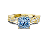 Yellow gold Fancy Blue Cushion  Cut Solitaire Diamond Twisted Band with Pave Setting_47