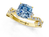 Yellow gold Fancy Blue Cushion  Cut Solitaire Diamond Twisted Band with Pave Setting_50