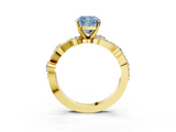 Yellow gold Fancy Blue Cushion  Cut Solitaire Diamond Twisted Band with Pave Setting_51