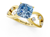 Yellow gold Fancy Blue Cushion  Cut Solitaire Diamond with Side Stones on Criss-Cross Band and Four-Prong Setting_4