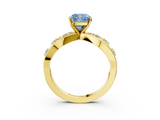 Yellow gold Fancy Blue Cushion  Cut Solitaire Diamond with Side Stones on Criss-Cross Band and Four-Prong Setting_6