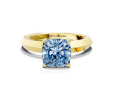 Yellow gold Fancy Blue Cushion  Cut Solitaire Engagement Ring with Flat Band and Four-Prong Setting 1