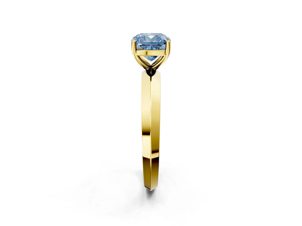 Yellow gold Fancy Blue Cushion  Cut Solitaire Engagement Ring with Flat Band and Four-Prong Setting