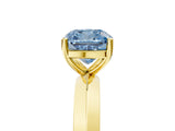 Yellow gold Fancy Blue Cushion  Cut Solitaire Engagement Ring with Flat Band and Four-Prong Setting