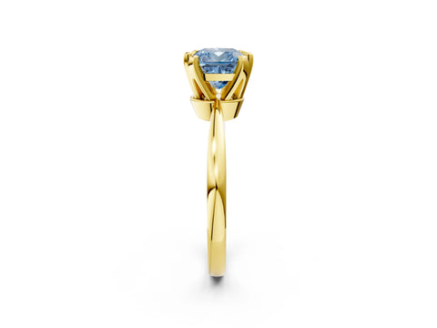 Yellow gold Fancy Blue Cushion Cut Solitaire Engagement Ring with Six-Prong Setting and Tapered Band_2