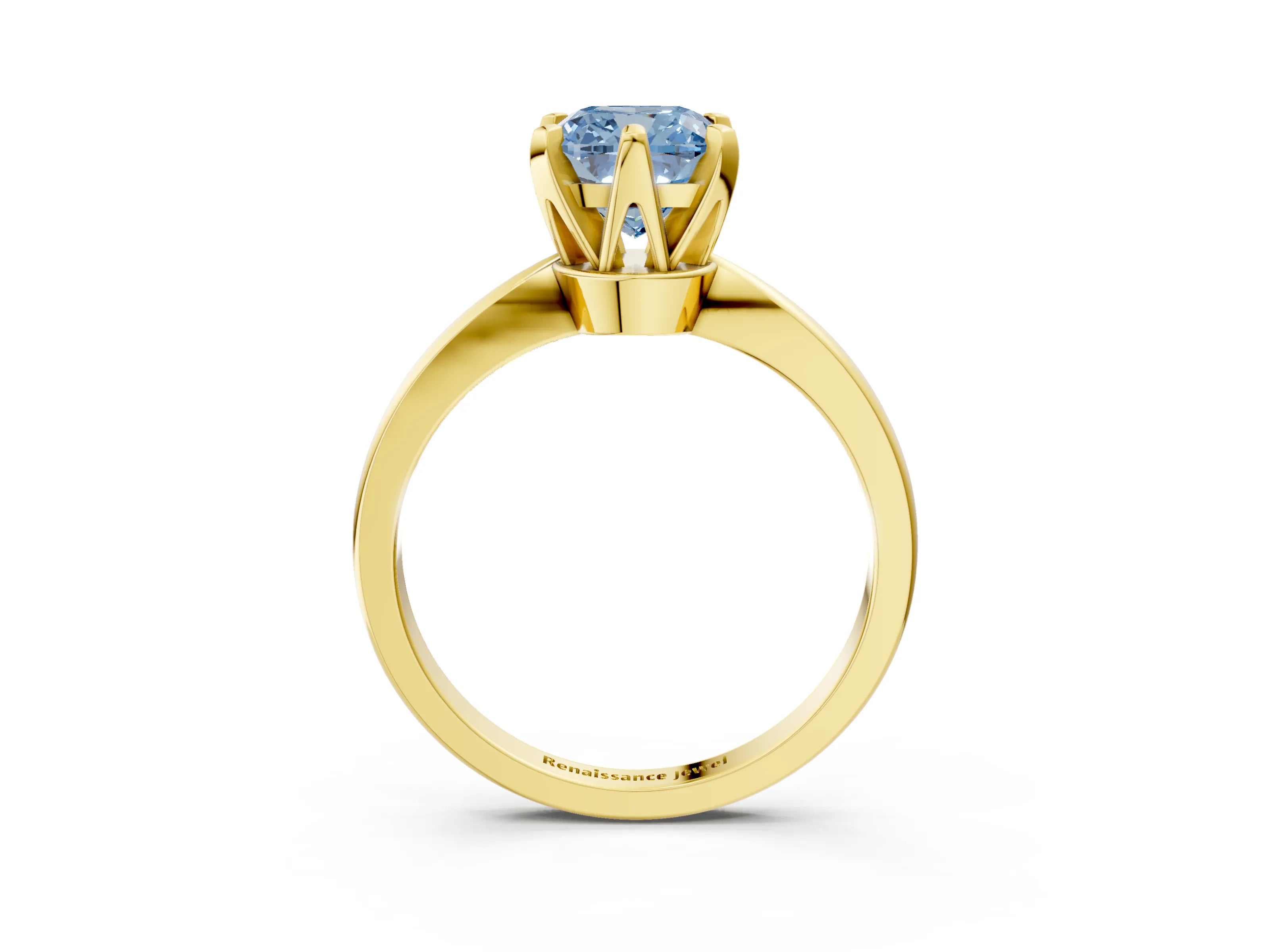 Yellow gold Fancy Blue Cushion Cut Solitaire Engagement Ring with Six-Prong Setting and Tapered Band_3