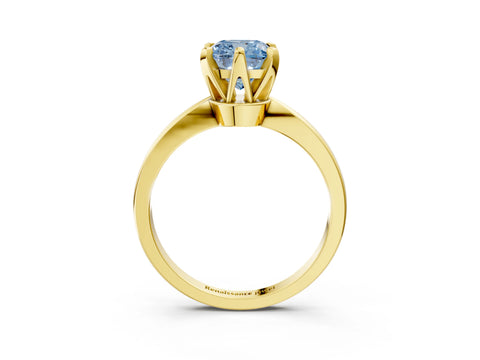 Yellow gold Fancy Blue Cushion Cut Solitaire Engagement Ring with Six-Prong Setting and Tapered Band_3