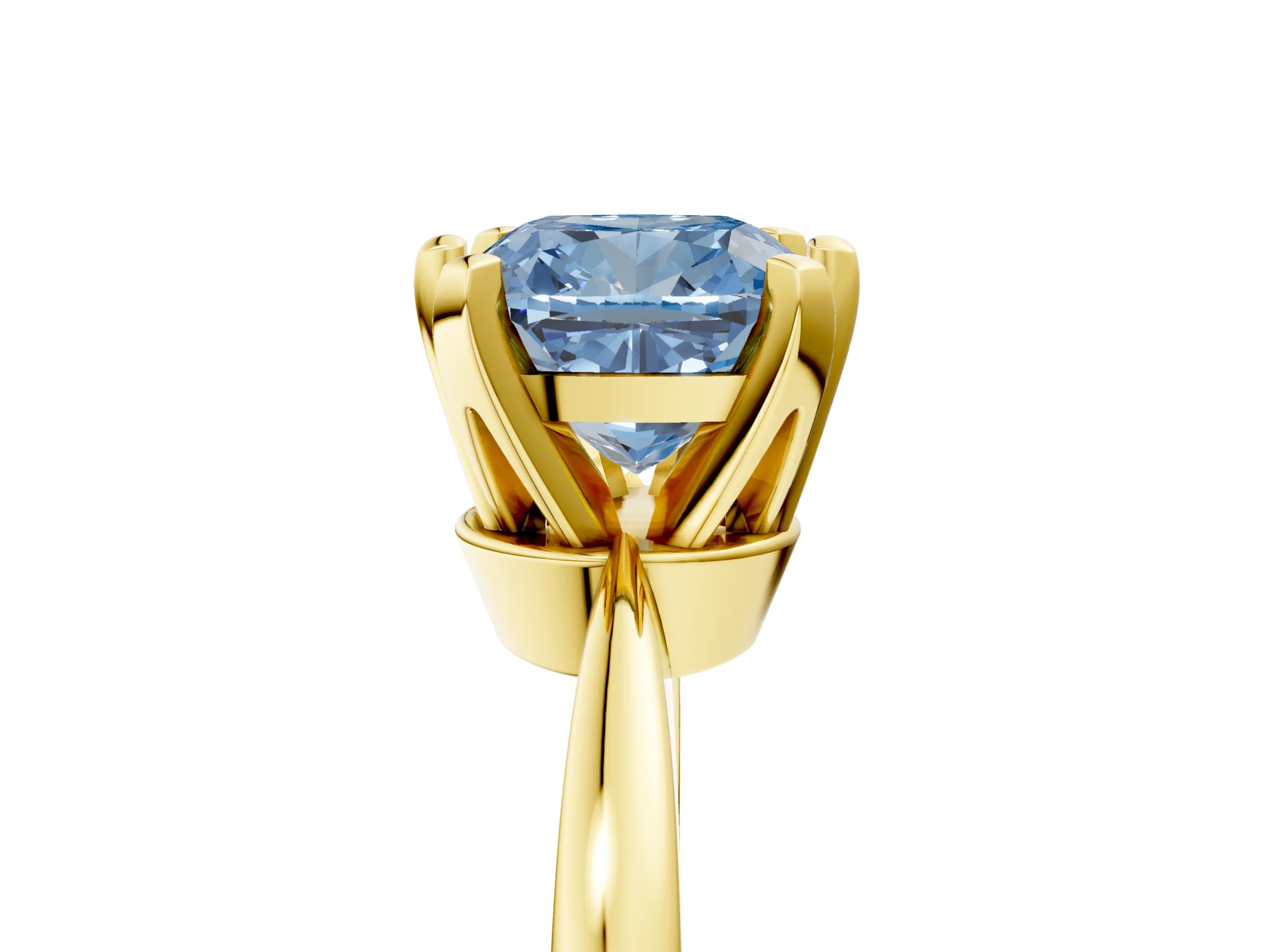 Yellow gold Fancy Blue Cushion Cut Solitaire Engagement Ring with Six-Prong Setting and Tapered Band_5