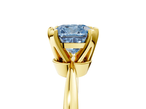 Yellow gold Fancy Blue Cushion Cut Solitaire Engagement Ring with Six-Prong Setting and Tapered Band_5