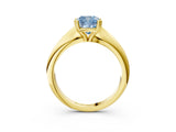 Yellow gold Fancy Blue Cushion  Cut Solitaire Engagement Ring with Tapered Band and Four-Prong Setting 3