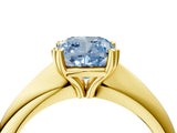 Yellow gold Fancy Blue Cushion  Cut Solitaire Engagement Ring with Tapered Band and Four-Prong Setting 4