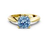Yellow gold Fancy Blue Cushion  Cut Solitaire Engagement Ring with Tapered Band and Four-Prong Setting