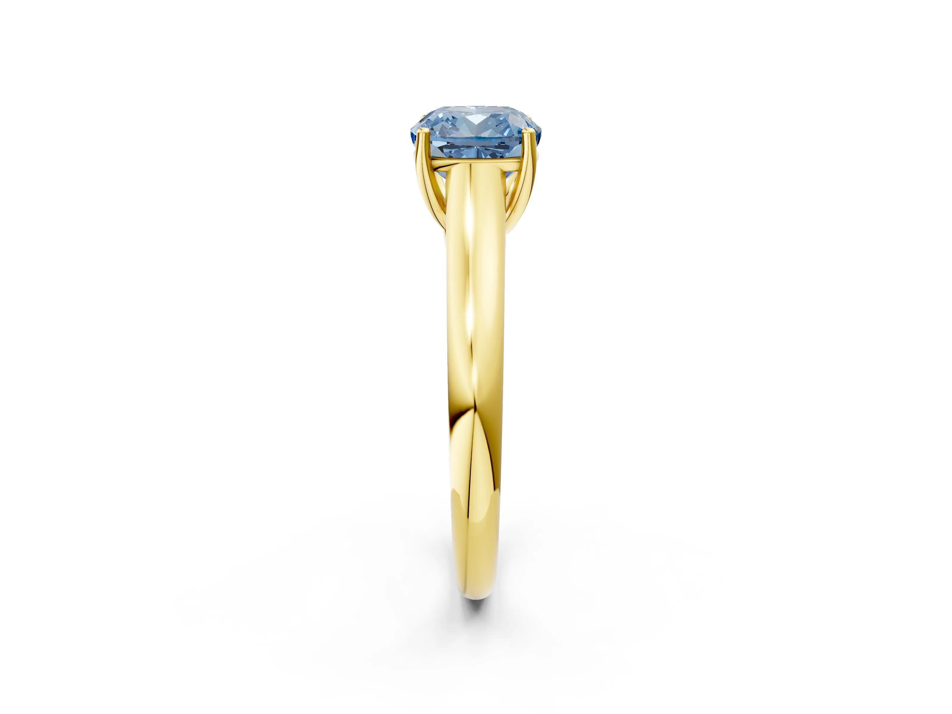 Yellow gold Fancy Blue Cushion Cut Solitaire Engagement Ring with Tapered Band and Four-Prong Setting_5