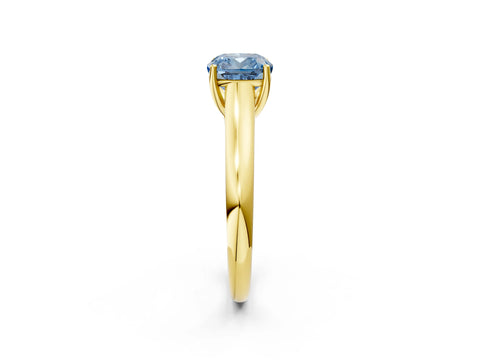 Yellow gold Fancy Blue Cushion Cut Solitaire Engagement Ring with Tapered Band and Four-Prong Setting_5