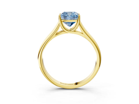 Yellow gold Fancy Blue Cushion Cut Solitaire Engagement Ring with Tapered Band and Four-Prong Setting_6